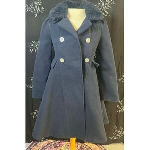 Tailored by Rothschild Girls Navy Blue Faux Fur Collar Pea Coat Size M 10/12